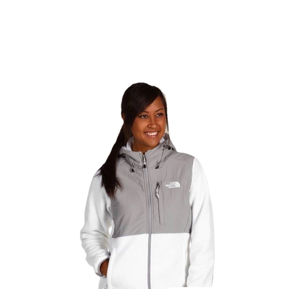 The North Face Women’s M Gray White Fleece Hooded Jacket Nylon Panel Full Zip